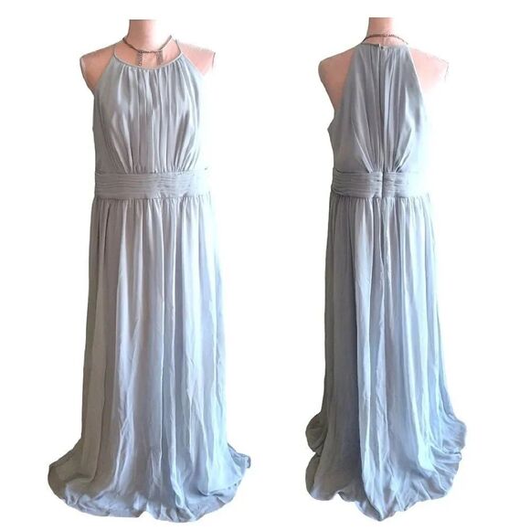 David's Bridal Grey High Neck Chiffon Formal Maxi Dress w/ Keyhole Plussize 16 - Picture 2 of 16